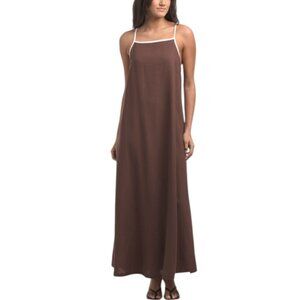 RHAPSODY Made In Italy Linen Blend Sleeveless 3d Maxi Dress